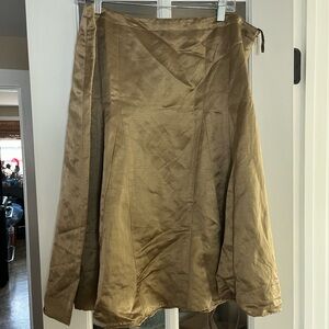 Gold linen and rayon full midi skirt